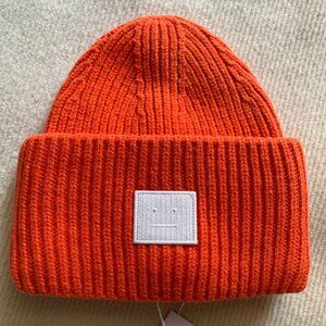 Acne Studios Orange Wool Ribbed Beanie Hat